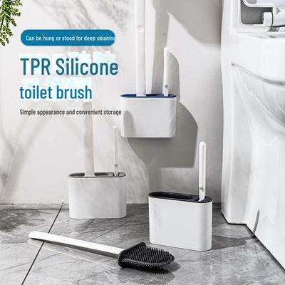 Wall-Mounted Silicone Toilet Brush with Long Handle, No Dead Corners, Bathroom Cleaning Tool.