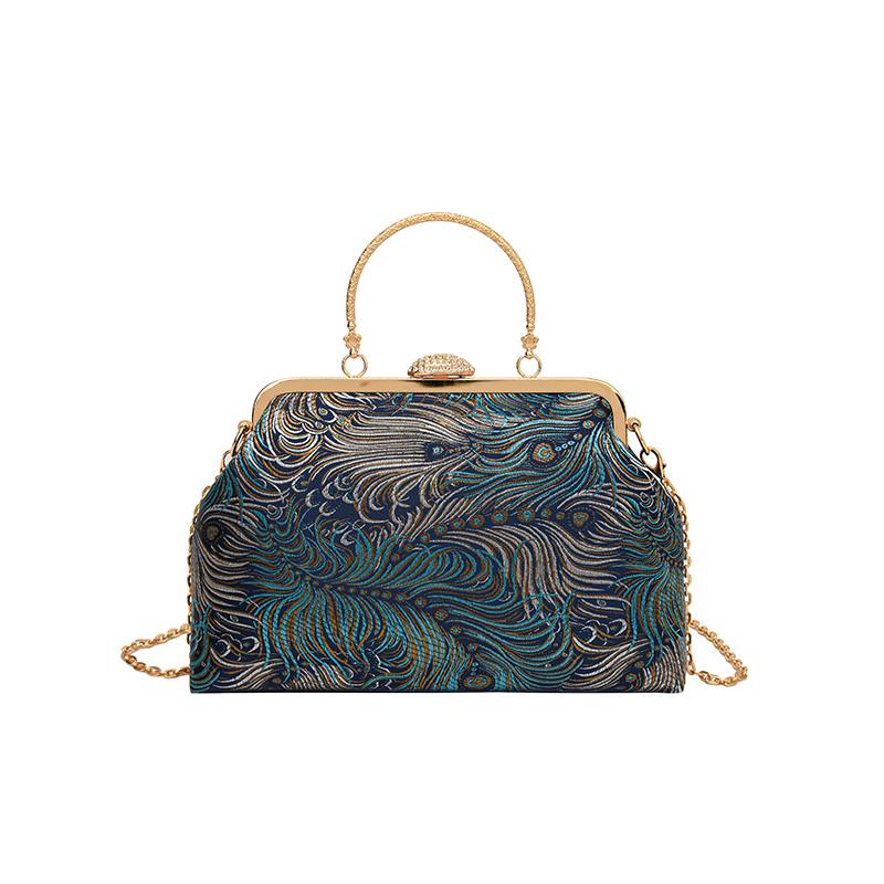 Bloemen geborduurde crossbody tassen voor dames Stijlvolle schoudertas met metalen handvat en kettingriem Boheemse clutch handtassen portemonnee