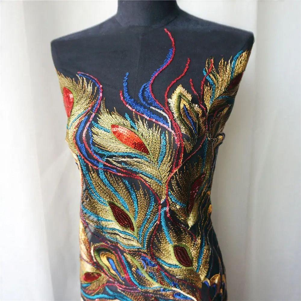 DIY Sequin Appliques 130CM Lace Fabric Appliques Patch Embroidered Appliques  Gown Decoration