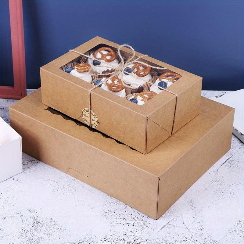 5PCS Paper Cupcake Packaging Boxes Transparent Window Containers Bread Boxes Pastry Racks Suitable for Cookies Snacks Desserts Daily Home Baking