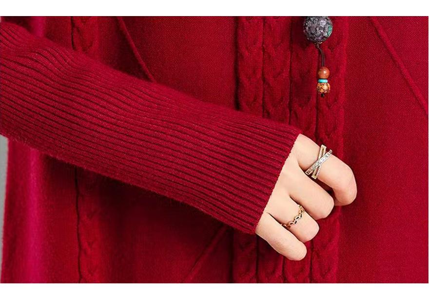 Herbst-Winter 2025 Lockerer Zopfmuster-Wollkleid