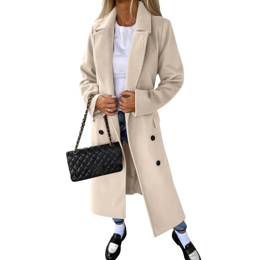 Dámský módní ležérní vlněný kabát jednobarevný dlouhý