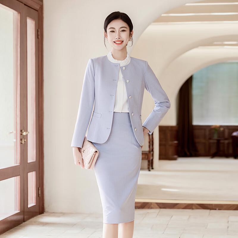 Teluoman Women's Chic Professional Round Neck Suit Skirt Set