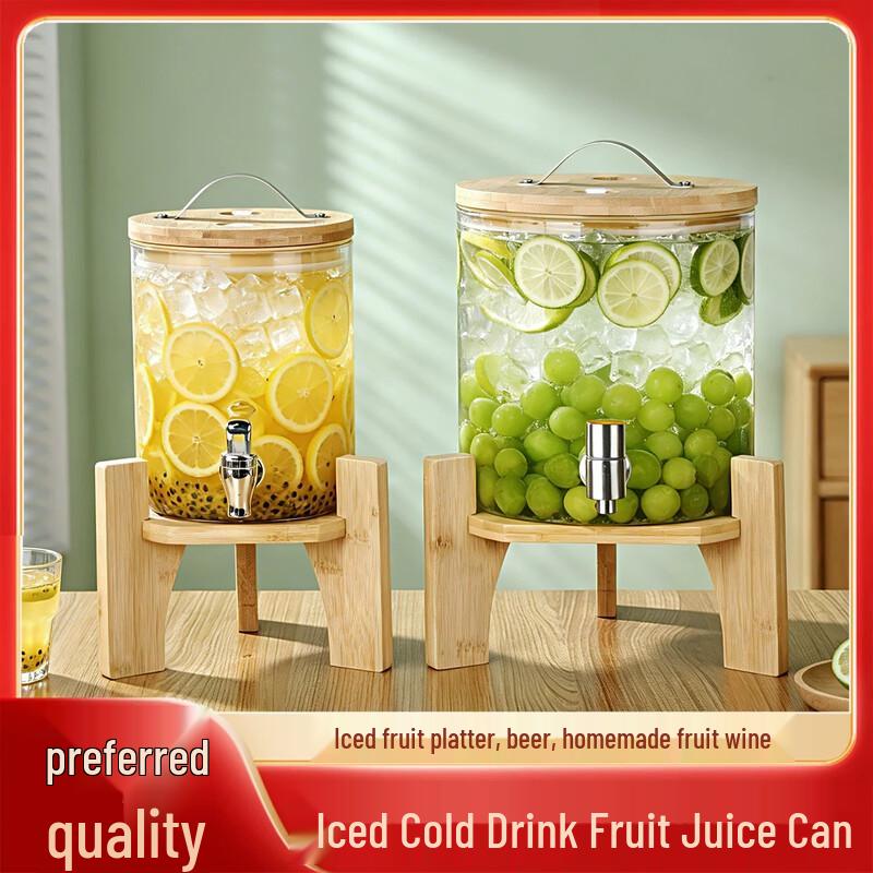 ZISIZ Heat-Resistant Glass Beverage Dispenser with Stainless Steel Spigot and Bamboo Stand