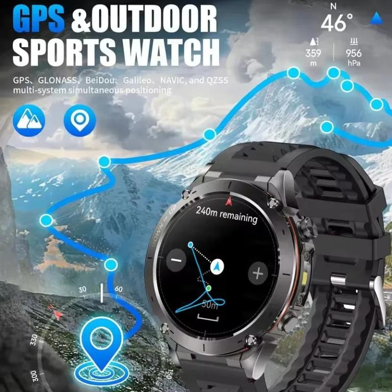 2026 New Men Military Grade Smart Watch GPS 10ATM Waterproof LED Flashlight 730mAh Battery Bluetooth Call Outdoor Sport Fitness Smartwatches