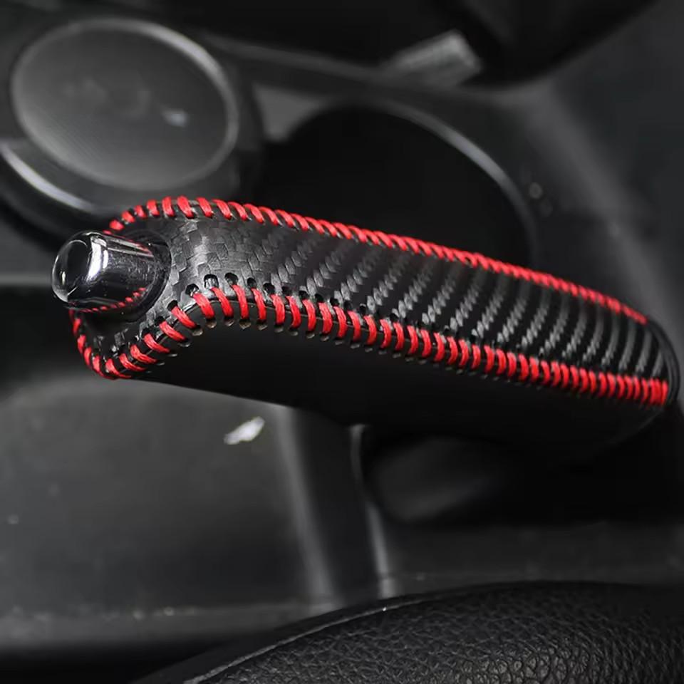 Mobidea Carbon Fiber Style Car Handbrake Cover PU Leather Anti-Skid Universal Auto Parking Brake Protector Sleeve
