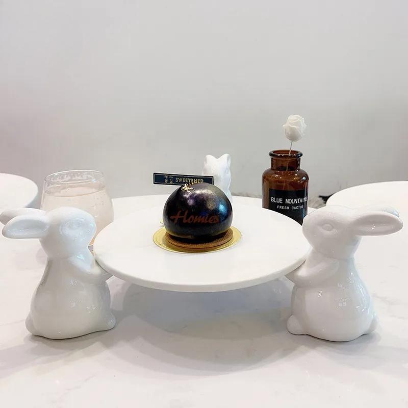 Ceramic Plate with Rabbit White Tableware with Hares Kitchen Utensils Sets Plates Bunny Plates Easter Plate Easter Tableware