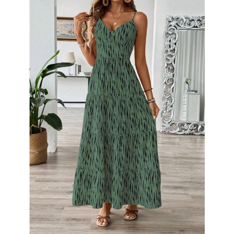 YYFS Women's Fashion Summer Spring Stripe Print Sleeveless V-Neck High Waist Casual Dresses