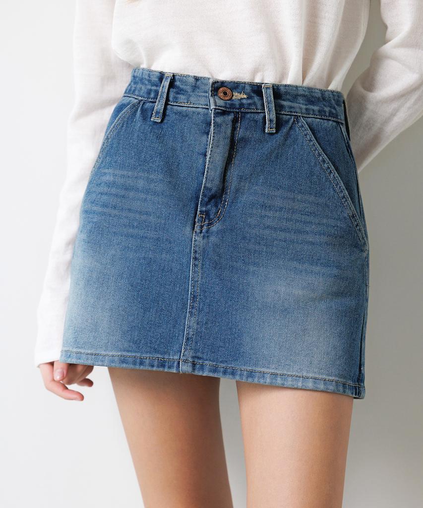 HYFVE Vintage Washed Cotton Denim Pocket Mini Skirt