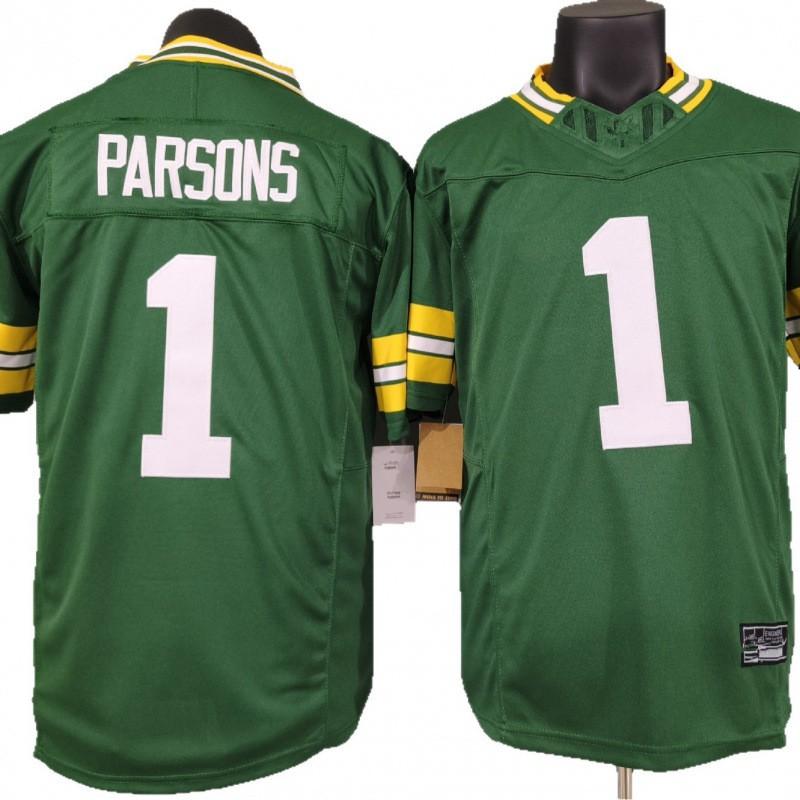 Green Bay Packers 1 Parsons Embroidered Fan Jersey Unisex NFL Football Uniform Style Rugby Shirt