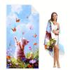 Cute Cat Cartoon Beach Towel Large Soft Absorbent Polyester Towel For Swimming Travel Camping Machine Washable Rectangular Shape