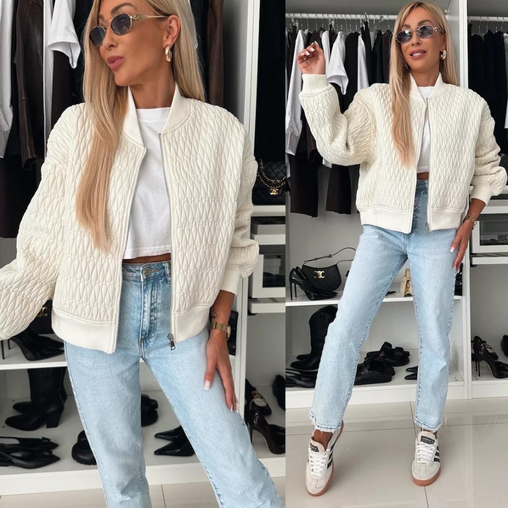 Women's 2024 Autumn/Winter Solid Color Embroidered Short Zip-up Jacket Cotton-padded Coat