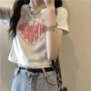 Women's 2023 Summer European Style White Textured Heart Cropped T-Shirt
