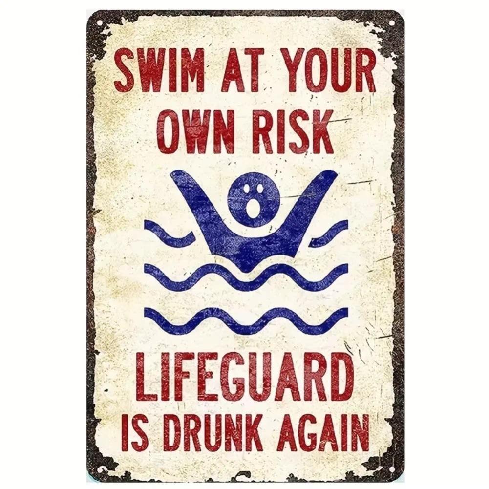 PoolSafetyMetalSign Metal Pool Sign -  Caution At Pool Area  With Pool Rules & Lifeguard Warnings, Stay Safe & Enjoy Your Time 20X30CM