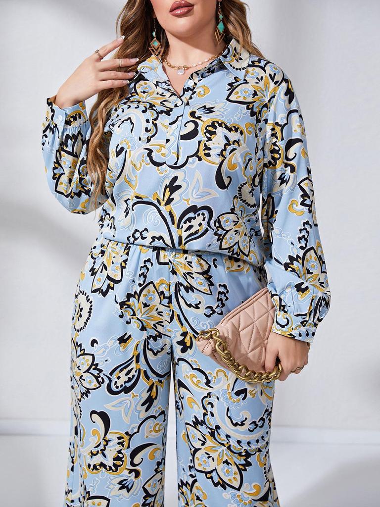 Large Size Women's Fashion Casual Printed Shirt & Two-Piece Set - Spring/Autumn Collection