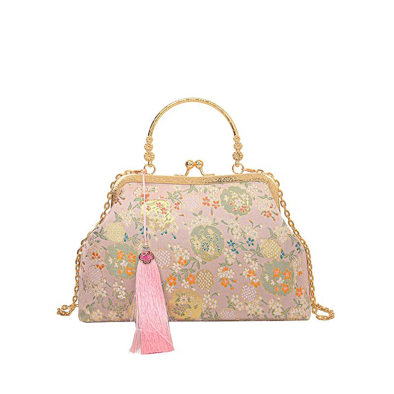 Elegant Embroidered Handbags for Women Fashion Metal Handle Shoulder Bag with Chain Strap Ladies Evening Party Purse Gift wallet