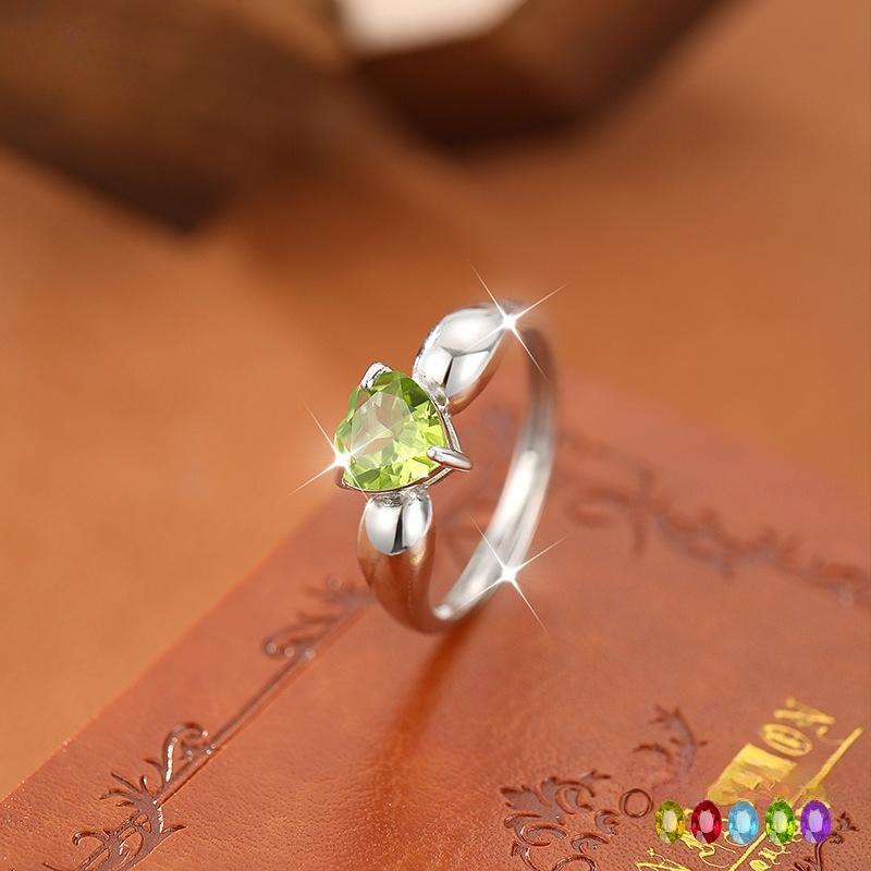 Natural Peridot Ring S925 Sterling Silver Inlaid Heart Crystal Stone 7mm Daily Women's Jewelry Gifts