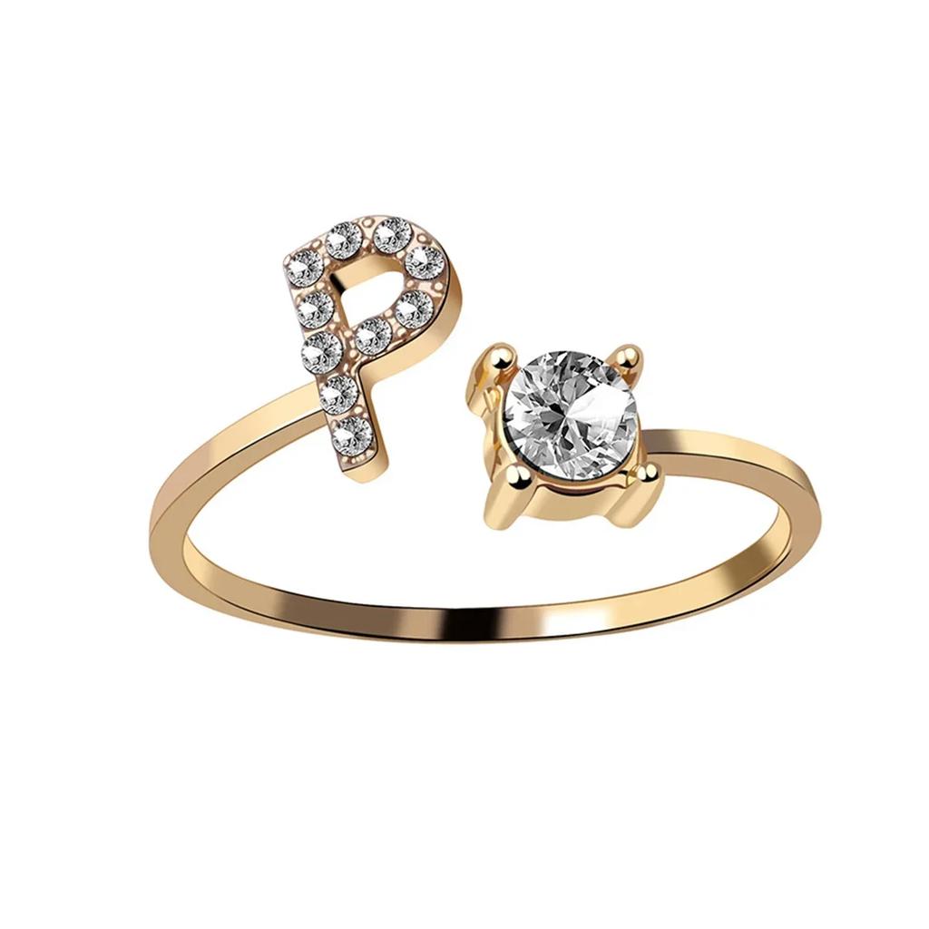 Adjustable Initials Rings Stainless Steel Simple Zircon Letter Rings for Women Wedding Band Couples Jewelry Accessories Gifts