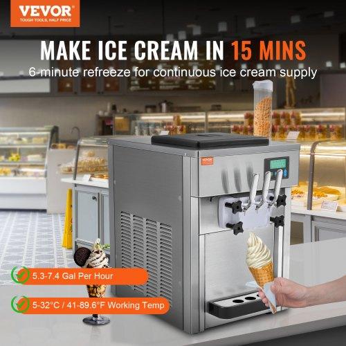 VEVOR Commercial Ice Cream Machine, 21 QT/H Yield, 1800W 3-Flavor Countertop Soft Serve Ice Cream Maker, 2 X 4L Hopper 2 X 1.8L Cylinder