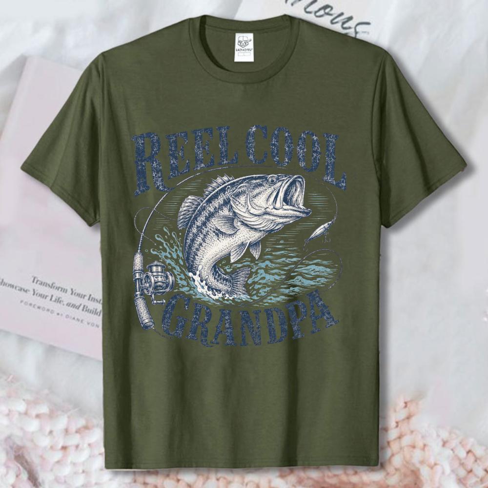 Reel Cool Grandpa Shirt Bass Fishing Gifts For Grandpa Vintage Fisherunisex ShortSleeve Tees Funny Streetwear Shirt Cotton Unisex Tee