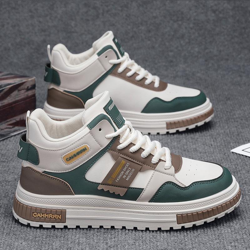 Herbst und Winter neue Leder-Spleiß-Erhöhung Mode Kontrastfarbe Herren Board Schuhe täglich Freizeit Outdoor-Sport Schnürschuhe Herrenschuhe