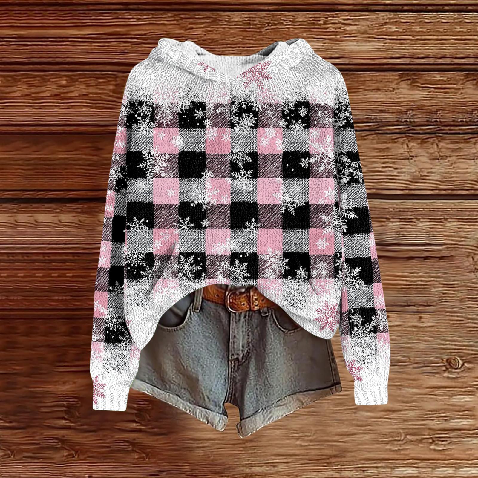 

Женский модный повседневный трикотажный худи с длинным рукавом и рождественским принтом XL