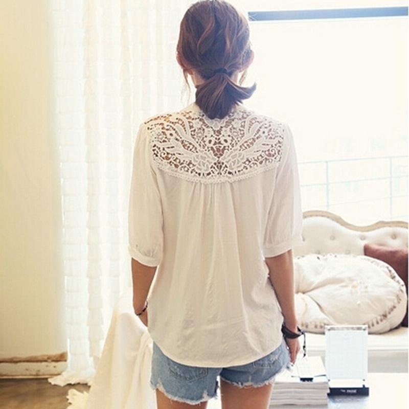 Ladies Hollow Blouse T Shirts Tops Lace Tunic Top Shirt Freesize Chiffon