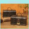 Vintage Wooden Storage Box With Lock For Desk Organizer Jewelry Makeup Retro Style