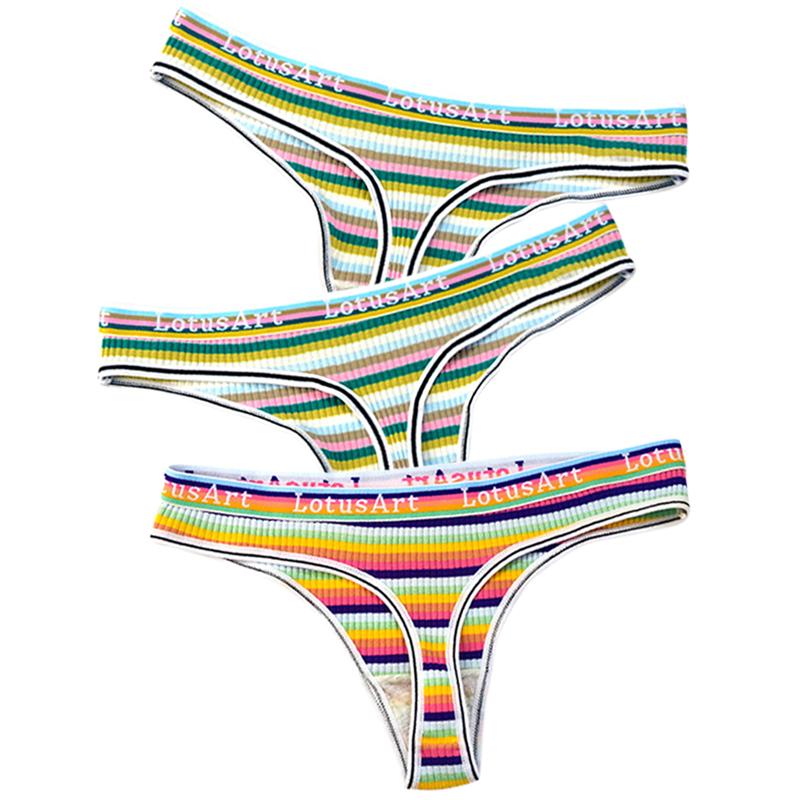 YOUULAR 3 Teile/los Mode Frauen Baumwolle Nahtlose G-string Sexy Bunte Gestreifte Dessous Höschen Thongs Weibliche Unterwäsche Dessous M-XL