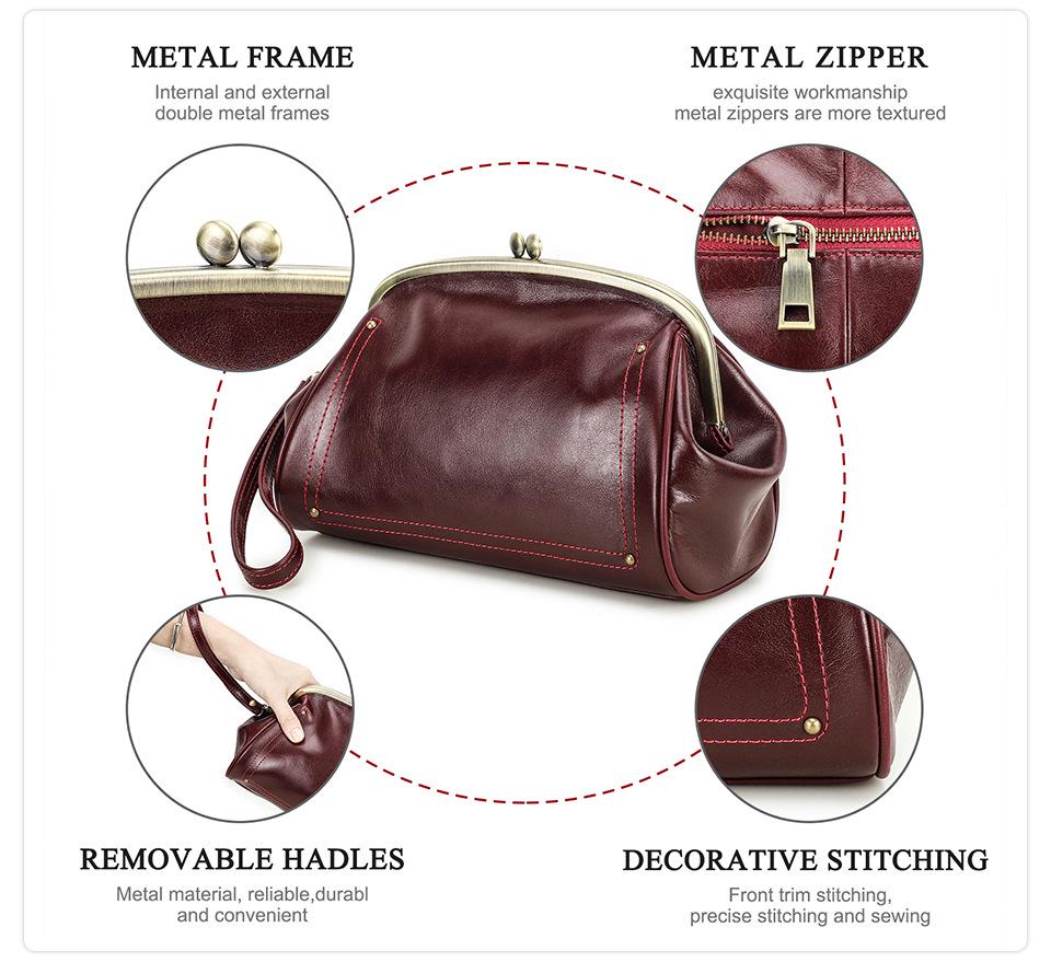 Wrist-Strap Women's Makeup Bag: Cowhide, Double Metal Hinge, Trendy & Fashionable