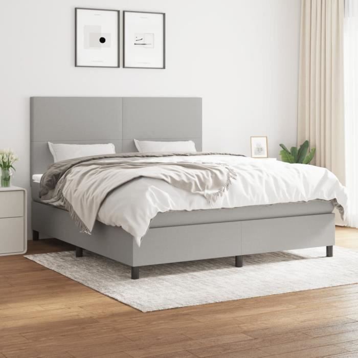 VidaXL Lit à sommier tapissier avec matelas Gris clair 180x200cm Tissu - Modèle 3141633