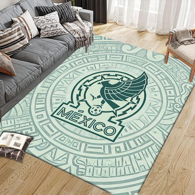 Mexico Football Art Flannel Printed Carpet, Home Sofa Decoration for Living Room & Bedroom, Non‑Slip Play Flannel Floor Mat for Game Room