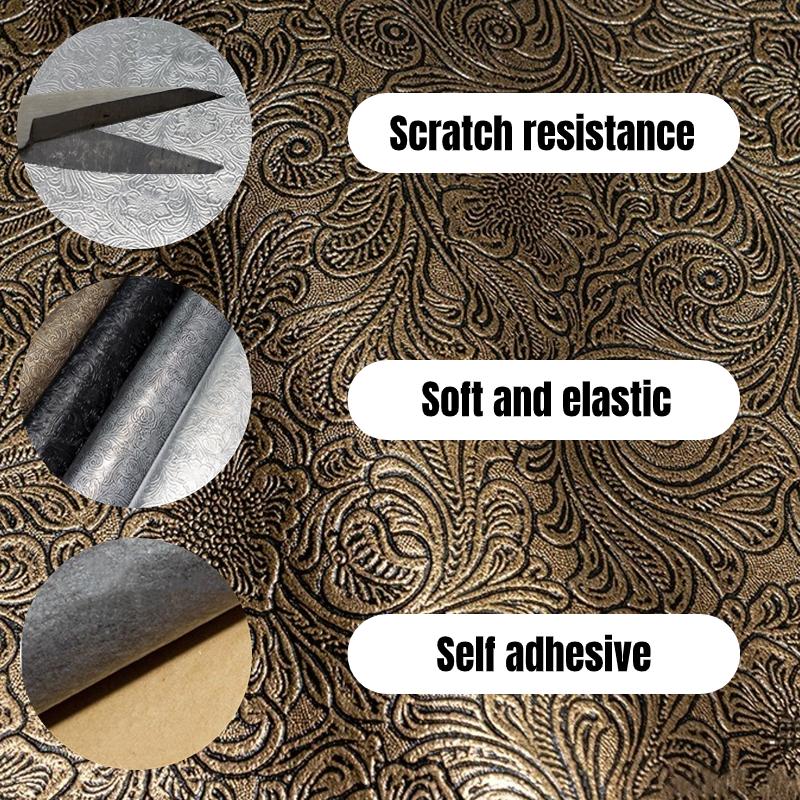 Retro Embossed Faux Leather Fabric Self Adhesive Sheet Swirls Pattern Synthetic Leather Repair Patch for Car Interior Seat Sofa