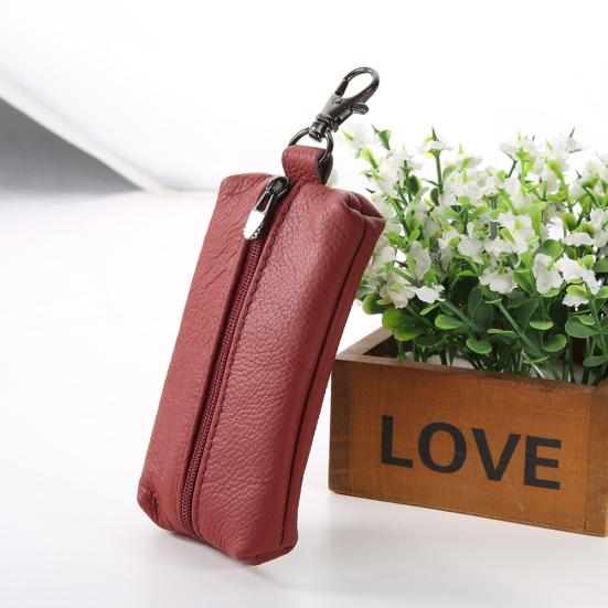 Genuine Leather Key Holder Wallet Men Keys Organizer Women Zipper Key Chain Case