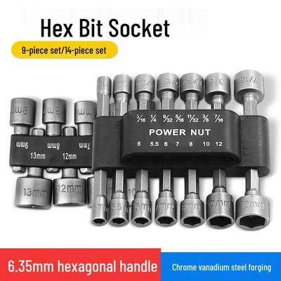 14-Piece Hex Shank Non-Magnetic Socket Set for Air Wrench (Metric/Imperial)