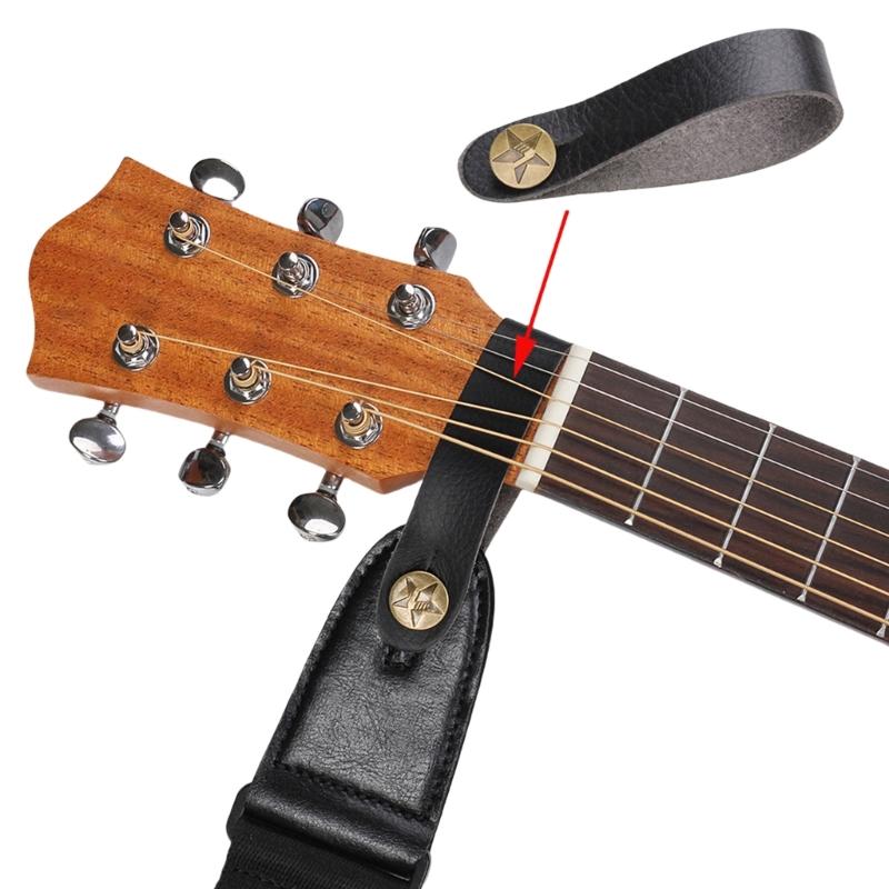 Držák knoflíku na popruh kytary Bezpečnostní zámek Knoflík na krční popruh kytary Kožený adaptér na hlavu pro ukulele Basa