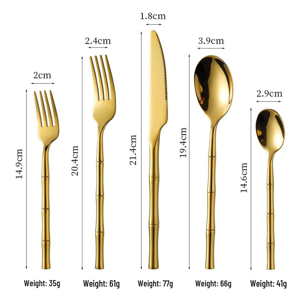 304 Stainless Steel Bamboo Joint Cutlery Set: Steak Knife, Dinner Fork, Dessert Spoon, Chopsticks - Elegant Gift for Hotels & Boutiques