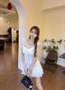 Women's summer new ruffle leaf edge small flying sleeves waist slim long skirt French first love white dress