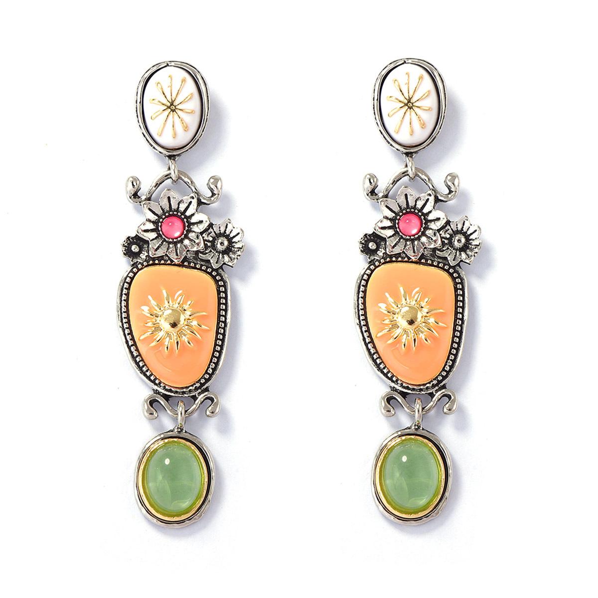 

ZA cross-border literary and retro Indian tribal ladies do old color alloy dripping oil flower earrings elegant party accessories різнокольоровий