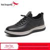 Red Dragonfly Men's Waterproof No-Tie Leather Travel Shoes - 2025 Black Cowhide Wear-Resistant Sports Shoes