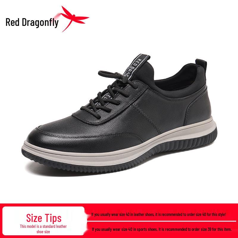 Red Dragonfly Men s Waterproof No-Tie Leather Travel Shoes - 2025 Black Cowhide Wear-Resistant Sports Shoes 39 чёрный