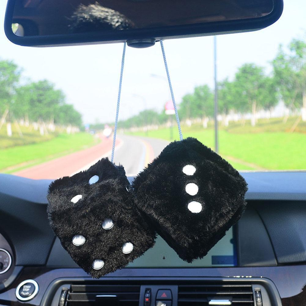 Car Colorful Soft Spotty Furry Fluffy Hanging Mirror Fuzzy Dice Decor Z4R1