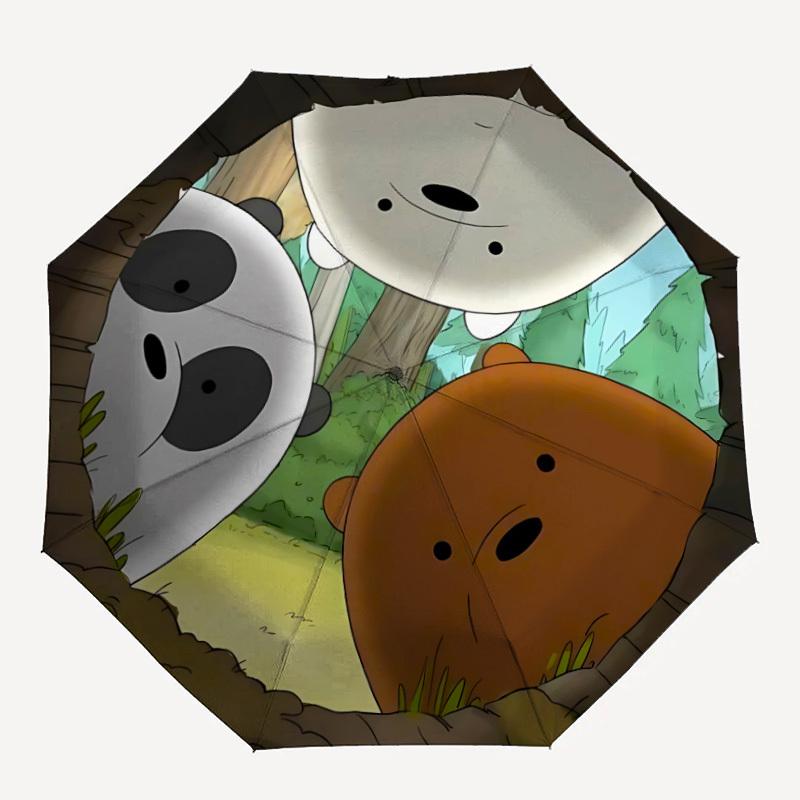

1pc We Bare Bears Automatic Folding Umbrella - Compact 8-Rib Design,Festive Gift for Friends & Family, Compact Umbrella 22036