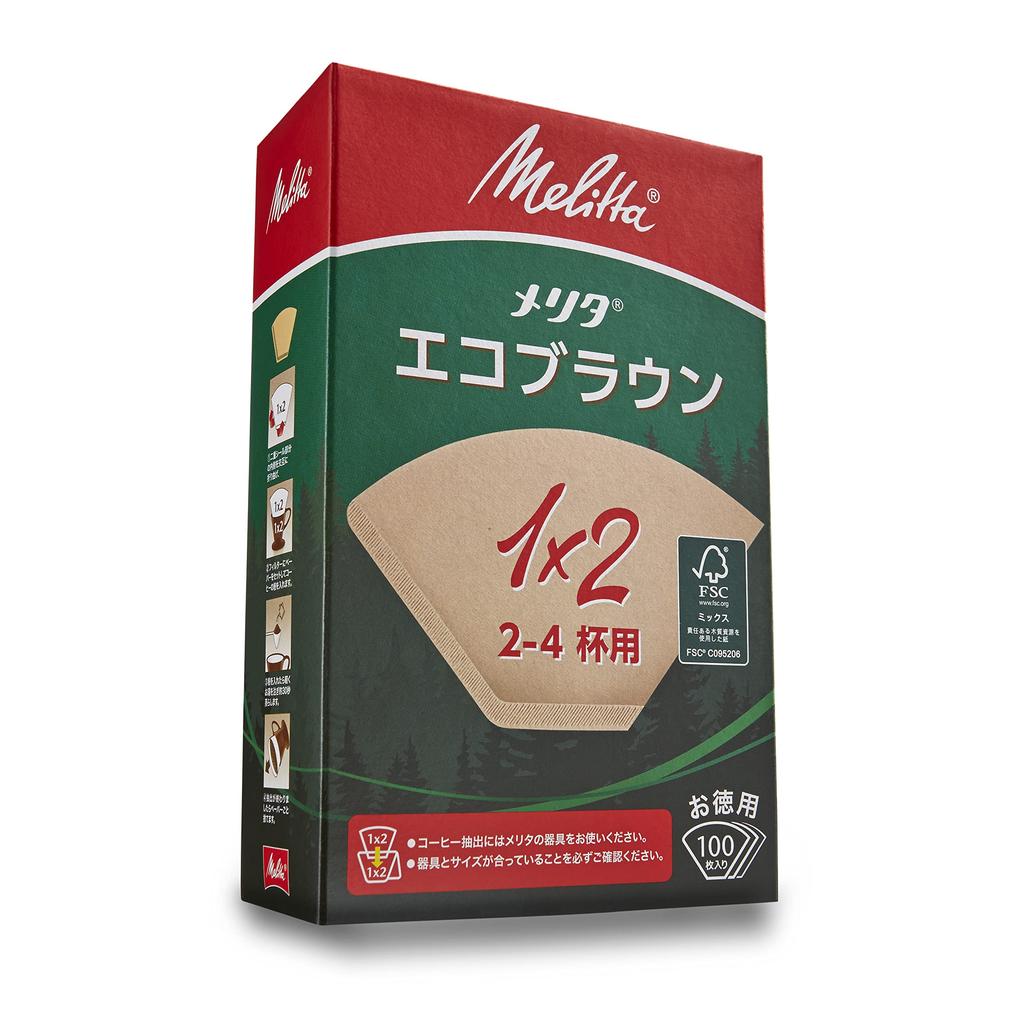 Melitta Filter Eco FSC Natural 100 Paper, 2-4 Cups, Brown, Mix, 1x2, Brown, Sheets, PE-12GBN