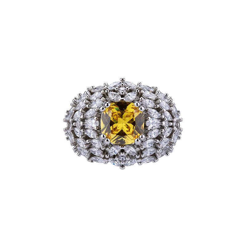 Bright Colored Treasure High Carbon Diamond Ring Light Luxury Cold Wind Exquisite High-End Jewelry Ice Flower Cut Yellow Diamond Ring Women