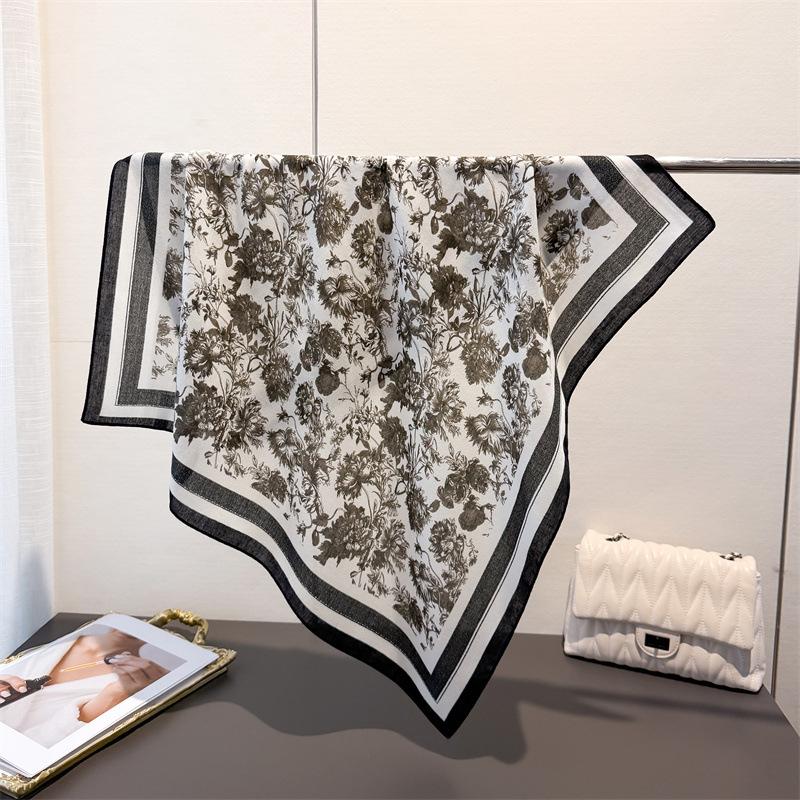

Luxury Floral Print Square Scarf Women Cotton Linen Feeling Hairband Neckerchief Tie Female Headband Foulard 68X68CM