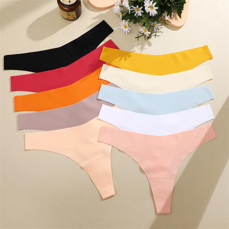 8PCS/Set Seamless Ice Silk Panties Women V-Waist Underwear Sexy Sports Briefs Panties Female Soft Ultra-thin Lingerie G-string