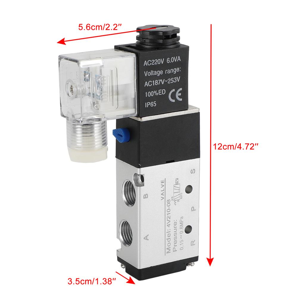 4V210-08 5 Way 2 Position Ac 220V Pneumatic Electric Solenoid Air Valve