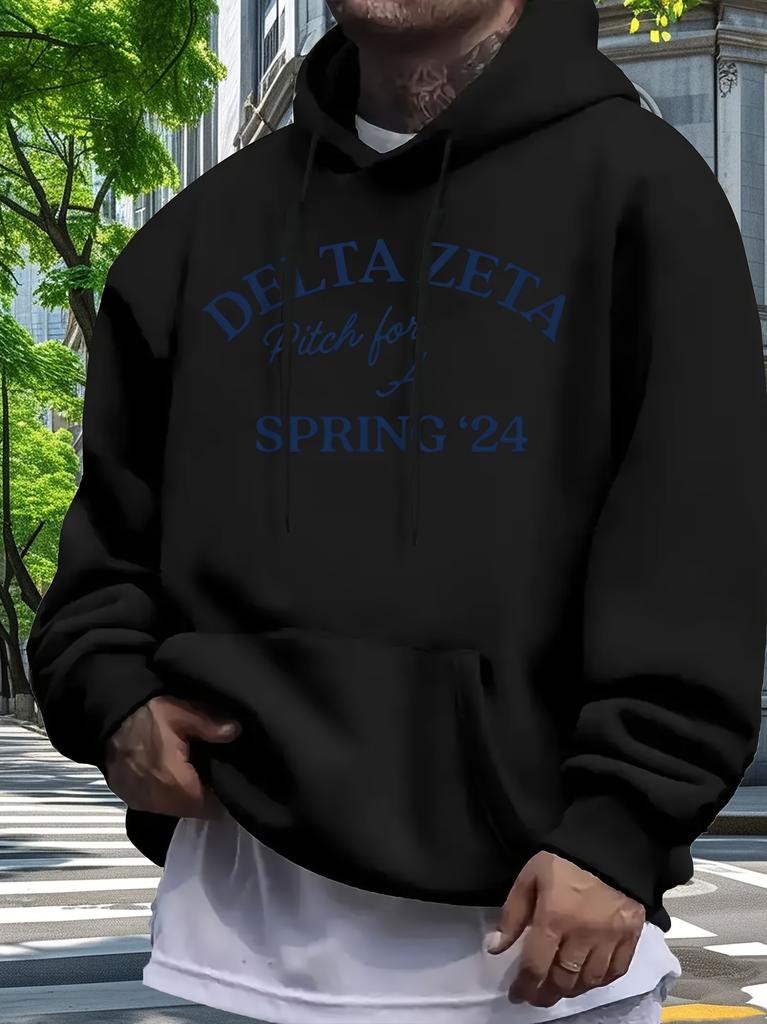 Casual Fleece-Lined hoodie Sweatshirt - Vibrant Blue with White Greek Letter Print