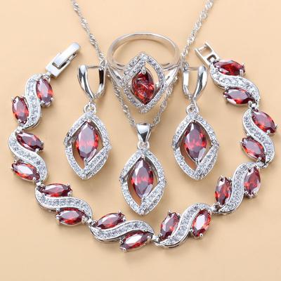 Dubai Hochzeit    Feines Schmuckaccessoire Qualitäts-Granatarmband und Ring Damenohrringe Halsketten-Sets